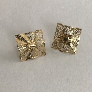 14K Gold Delicate Lace Square Earrings 3/8" JCM